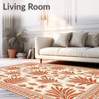 Terracotta Leaf Medallion Border Rug