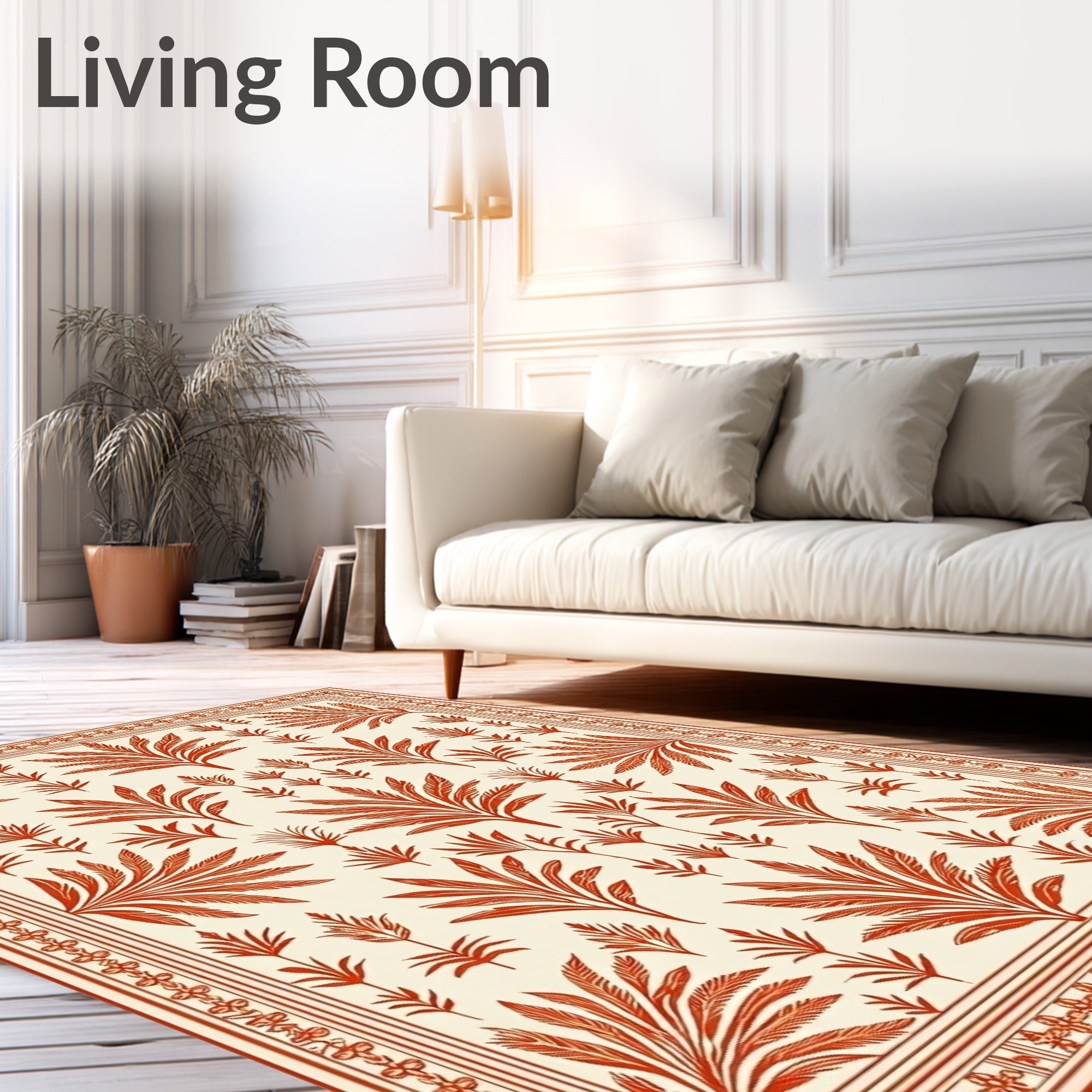 Terracotta Leaf Medallion Border Rug