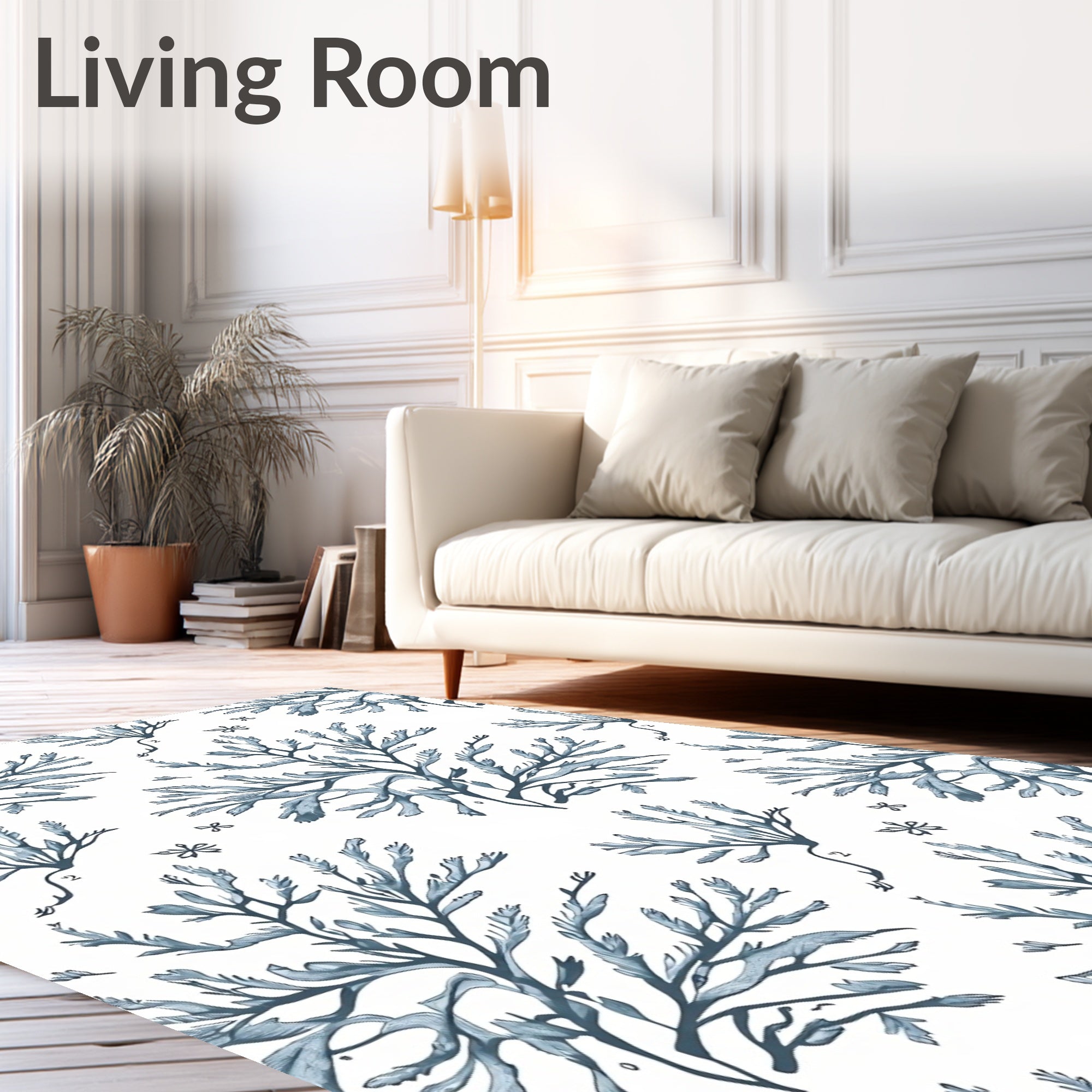 Blue Seaweed Botanical Watercolor Rug