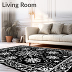 Monochromatic Snowflake Ornamental Border Rug