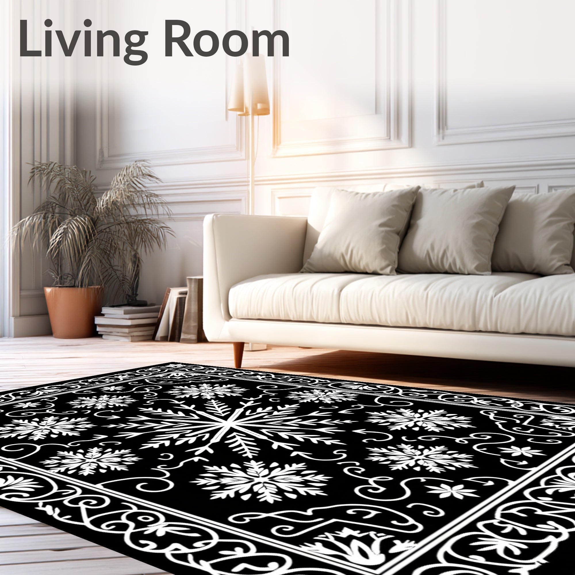 Monochromatic Snowflake Ornamental Border Rug