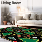 Green Christmas Trees Gold Outline Collage Rug