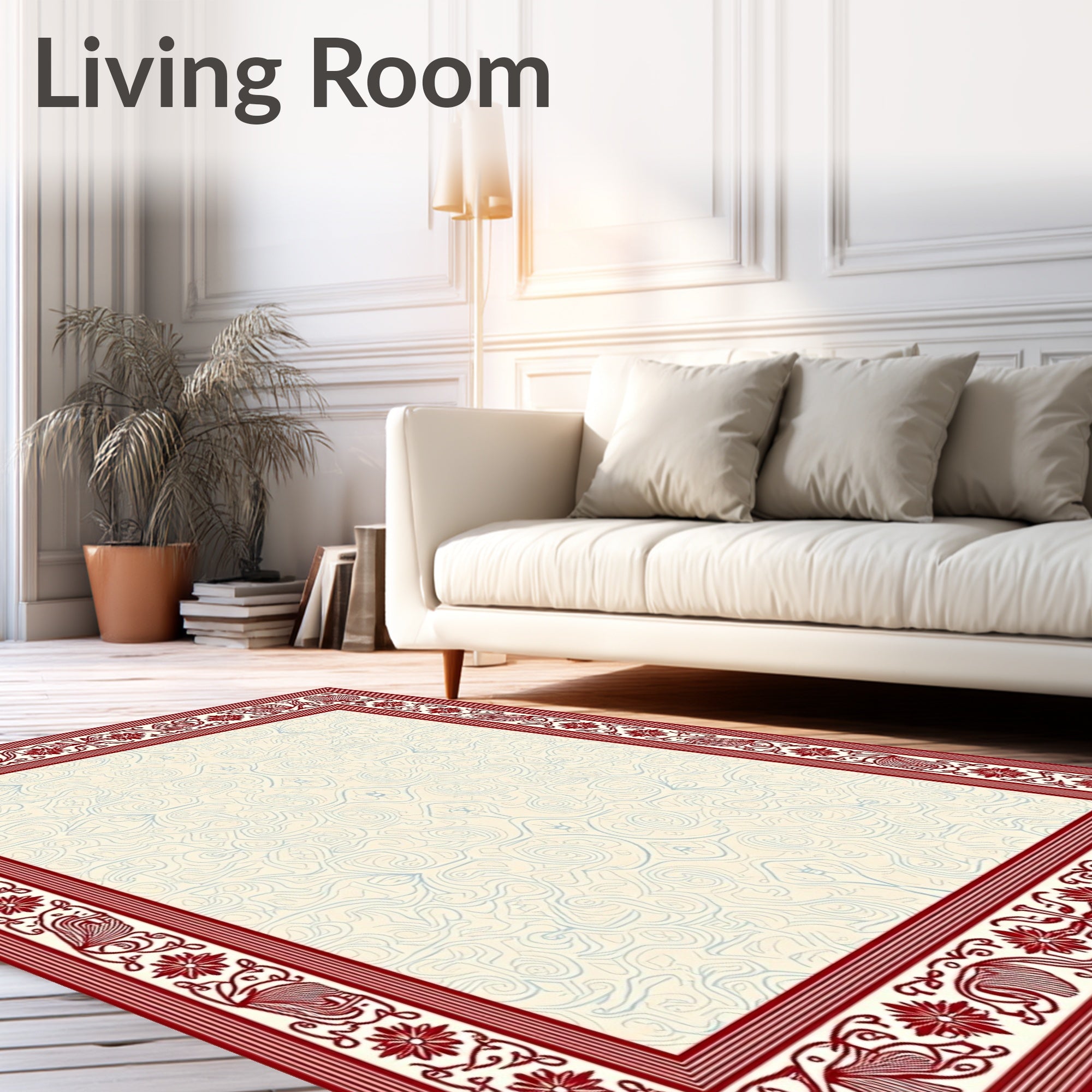 Crimson Floral Border Cream Interior Rug