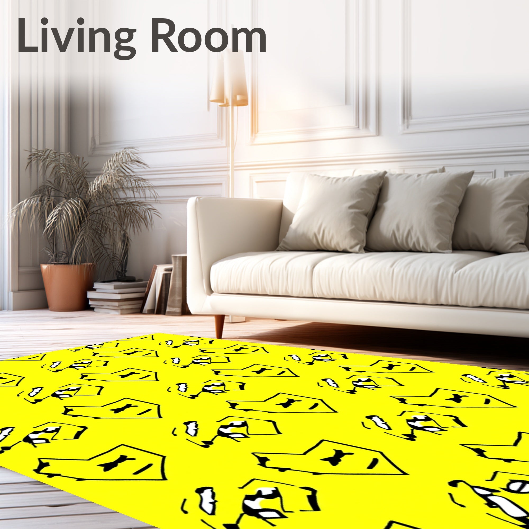 Yellow Black Comic Face Repeat Rug