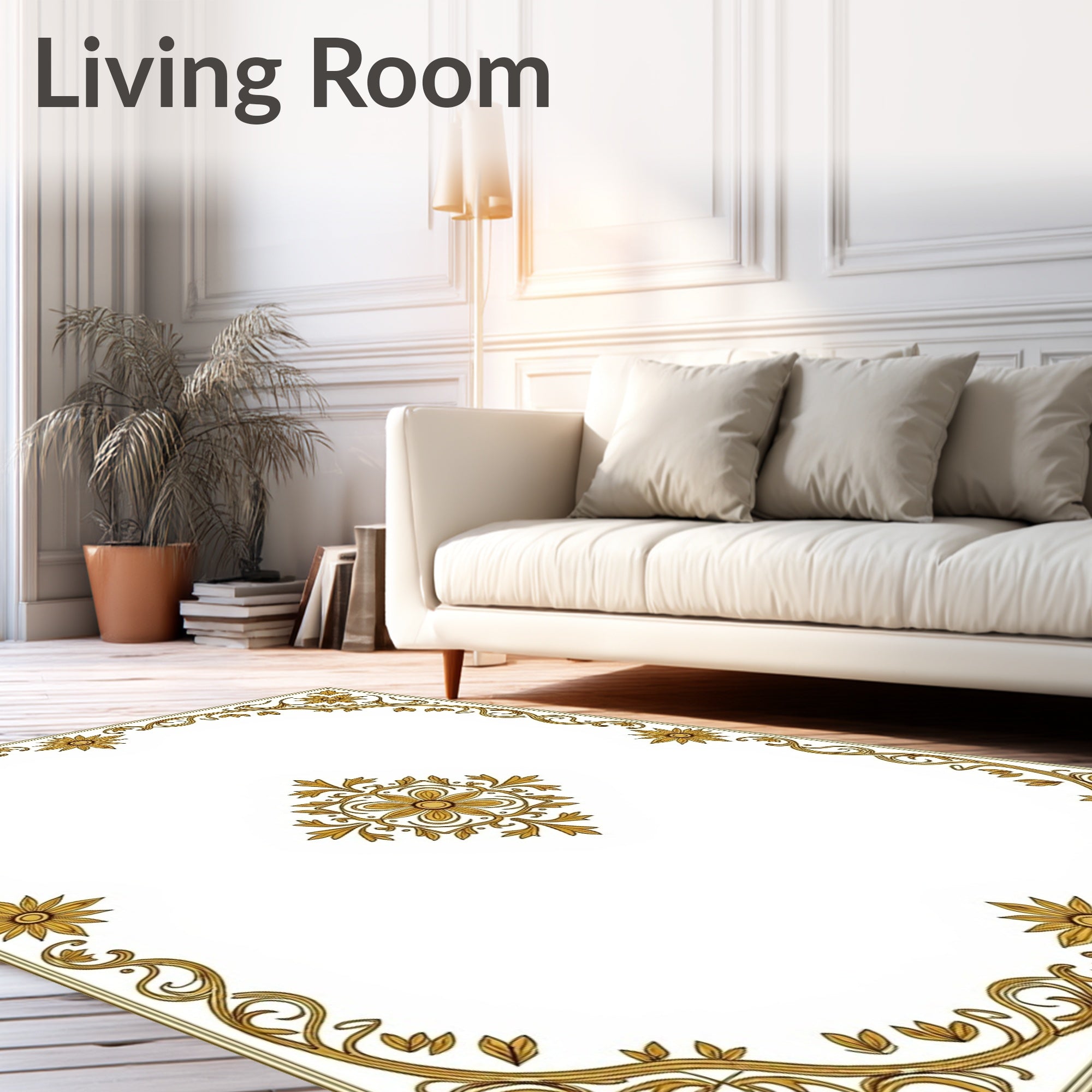 Golden Floral Garland Border Rug