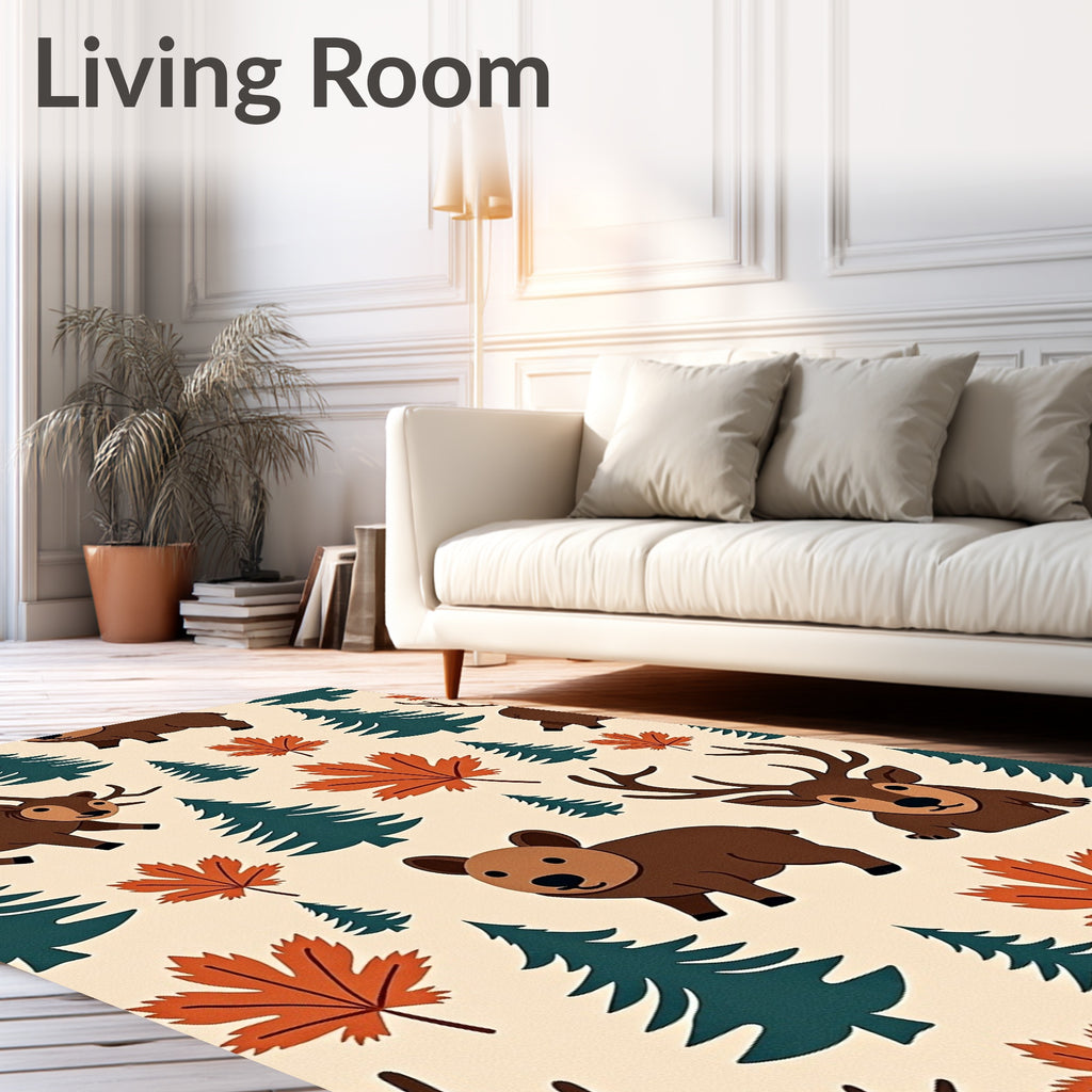 Cute Woodland Wildlife Maple Leaf Forest Rug
