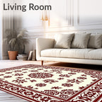 Crimson Floral Medallion Ivory Border Rug