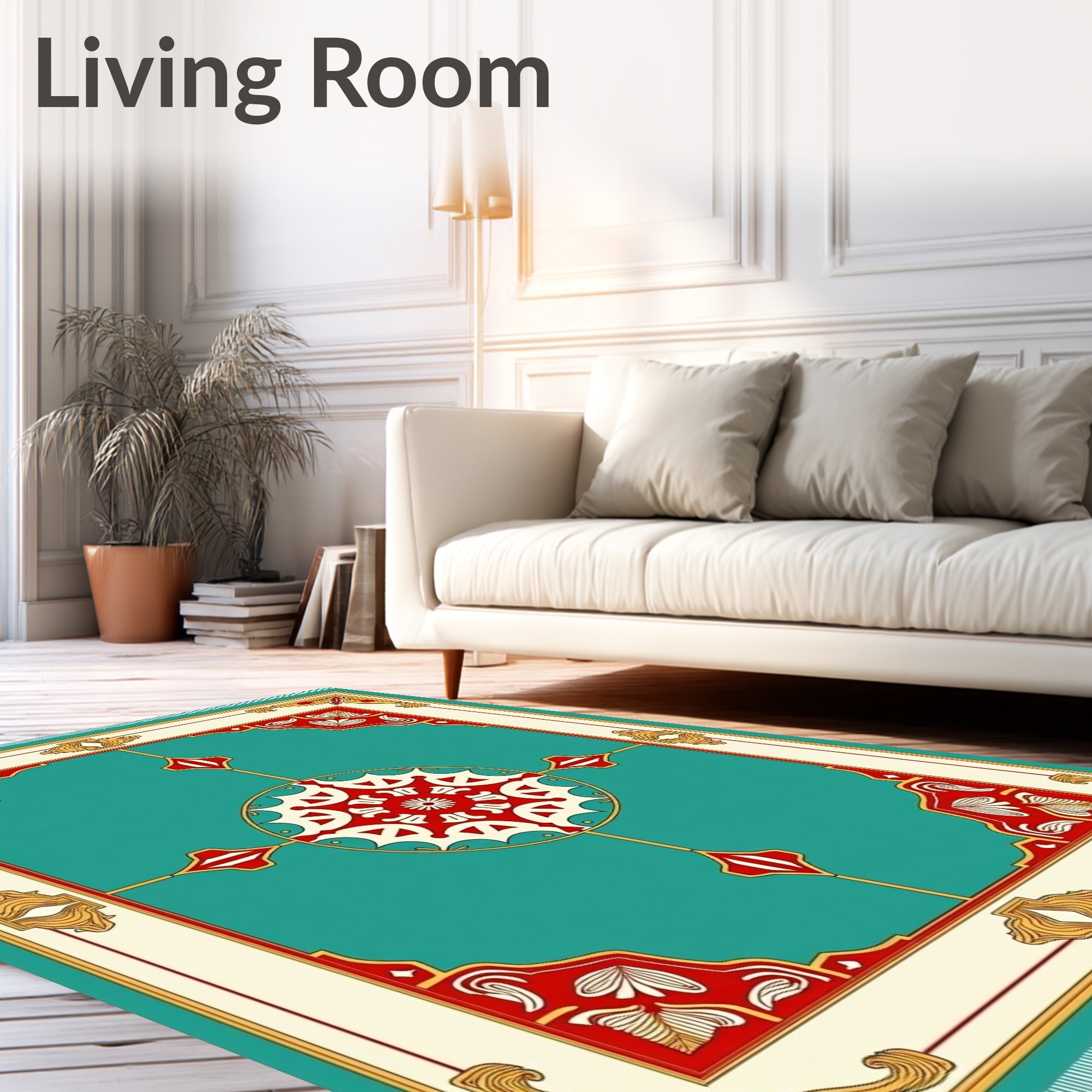 Teal Crimson Floral Geometric Medallion Rug