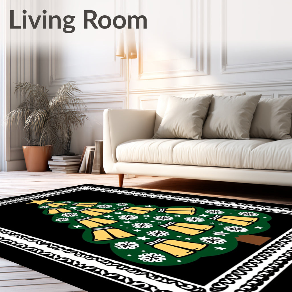 Green Christmas Tree Bell Snowflakes Rug