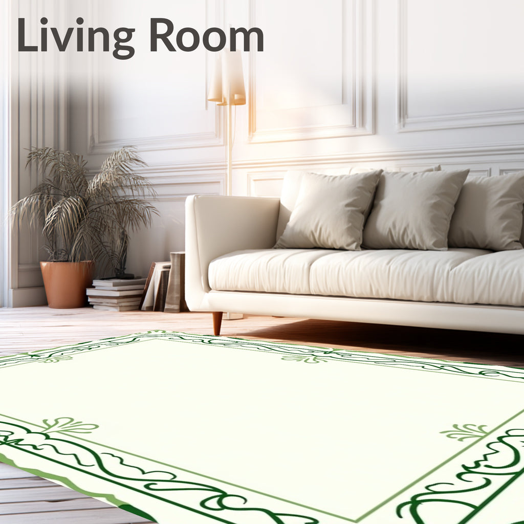 Green Leafy Vine Border Rug