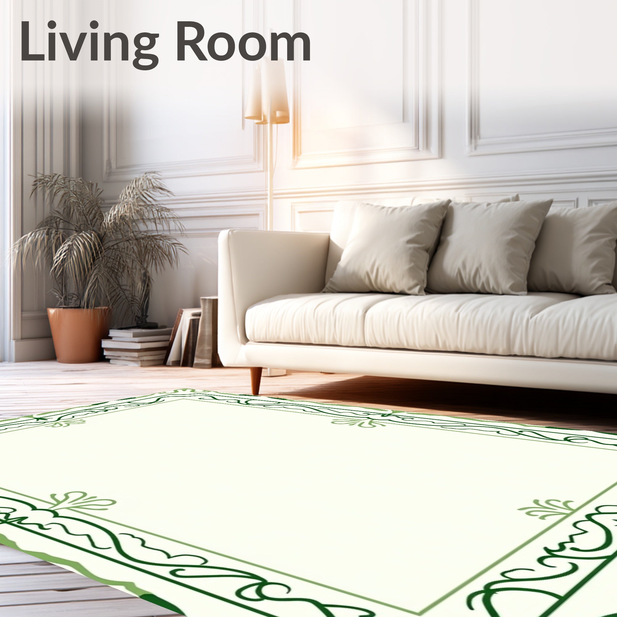 Green Leafy Vine Border Rug