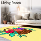 Bright Floral Basket With Green Leaves Rug