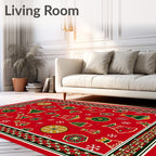 Red Holiday Bell Ornament Tree Snowflakes Rug