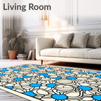 Cream Blue Daisy Garden Abstract Rug