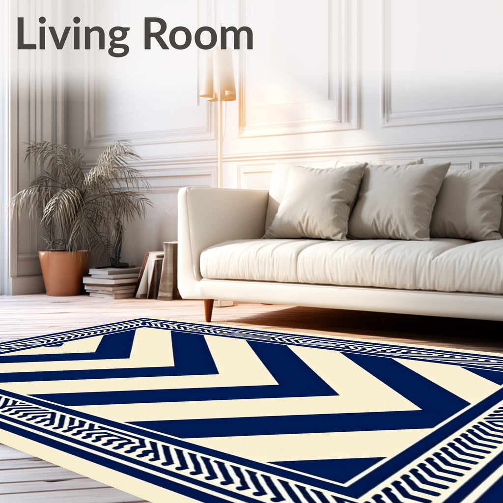 Bold Navy Chevron Rectangular Border Rug