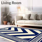 Bold Navy Chevron Rectangular Border Rug