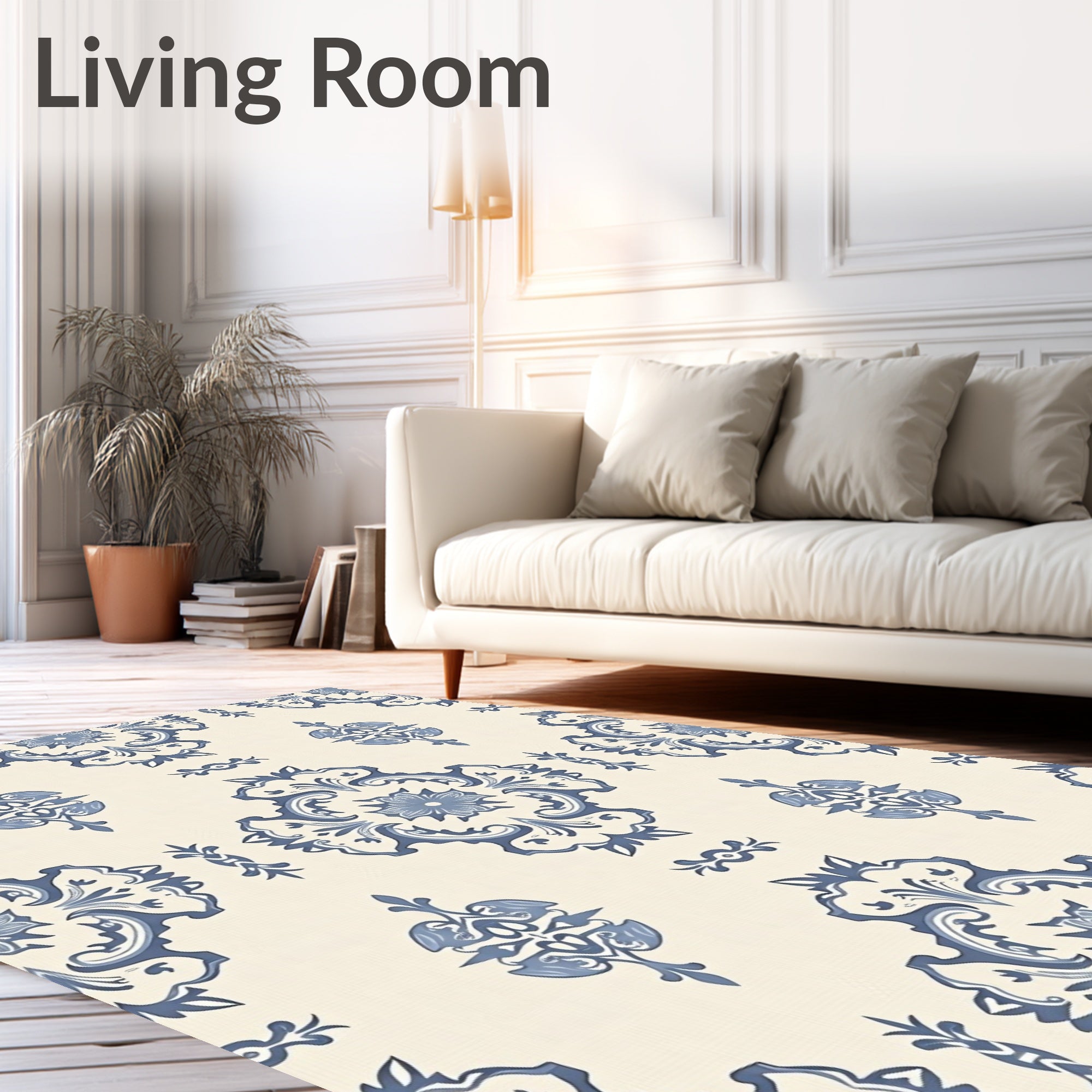 Blue Ivory Classic Floral Medallion Rug
