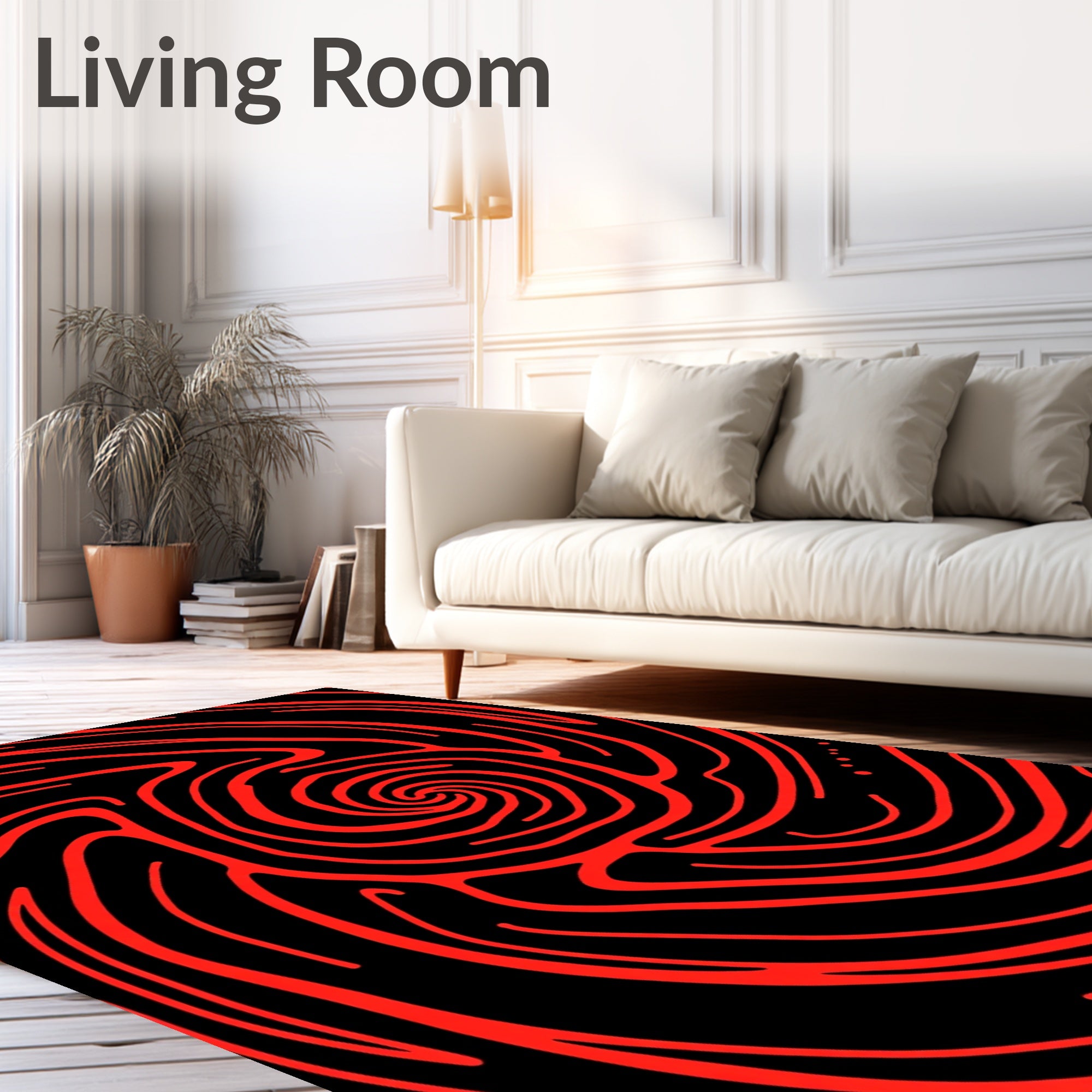Crimson Swirl Abstract Lines Rug