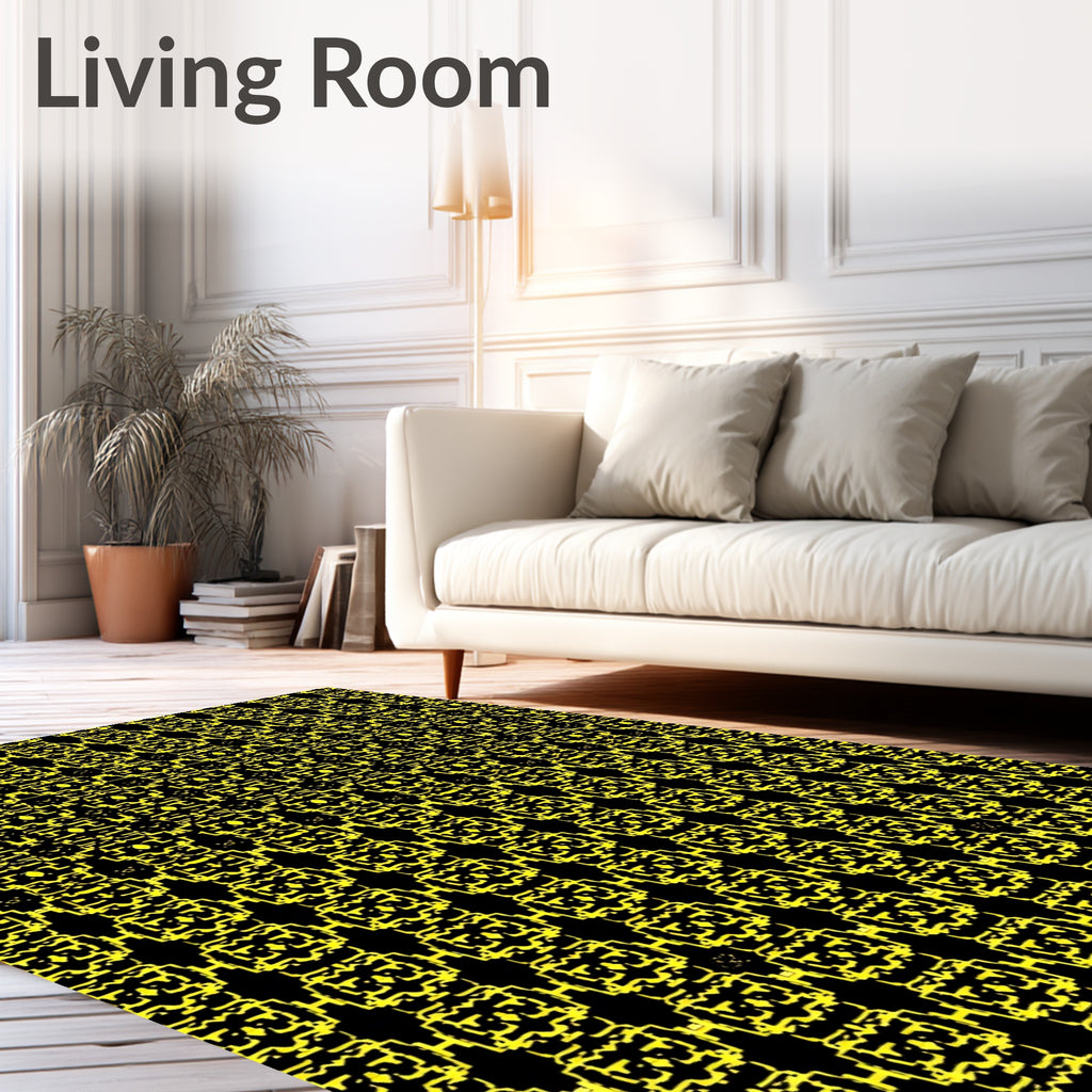 Yellow Black Geometric Rhythmic Lattice Rug