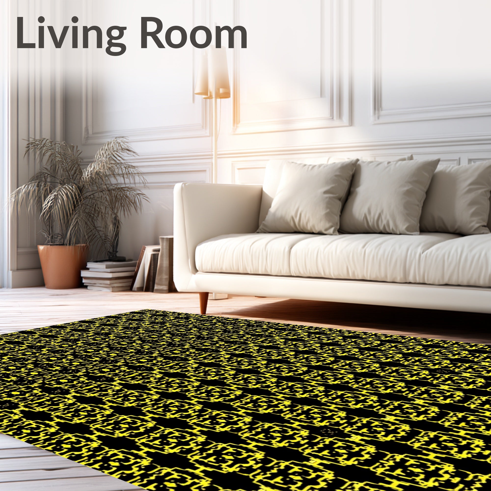 Yellow Black Geometric Rhythmic Lattice Rug
