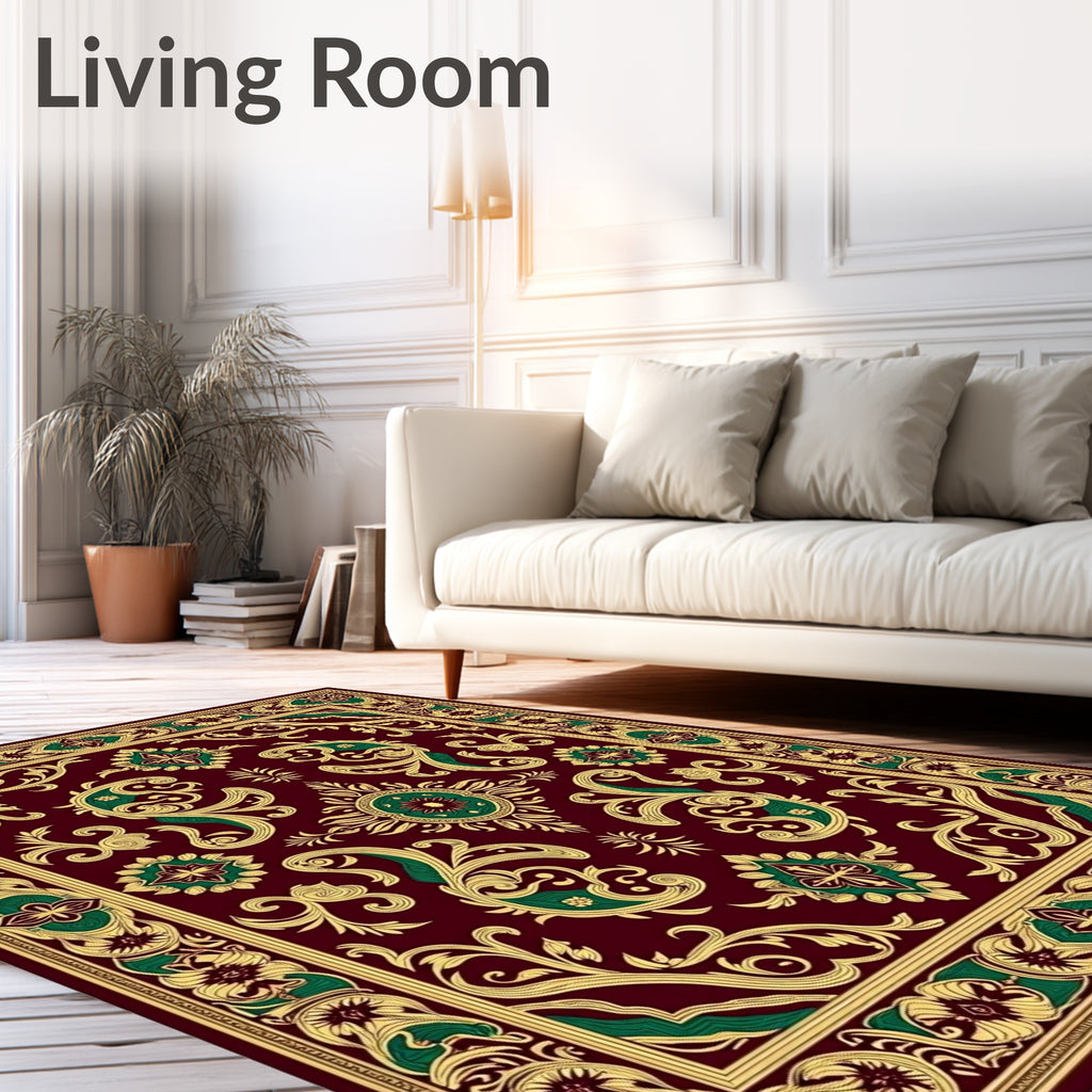 Crimson Gold Green Ornate Floral Rug