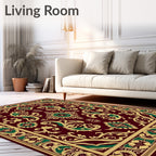 Crimson Gold Green Ornate Floral Rug