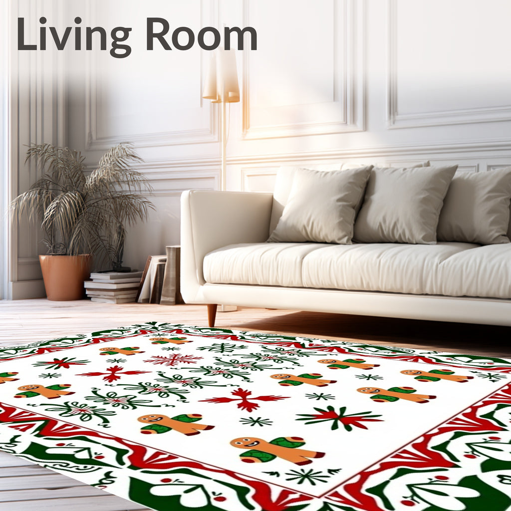 Christmas Gingerbread Man Snowflake Border Rug