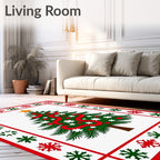 Green Christmas Tree Red Snowflake Border Rug