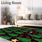 Green Christmas Trees Red Berries Stars Rug
