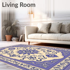 Ornate Blue Floral Medallion Ivory Rug