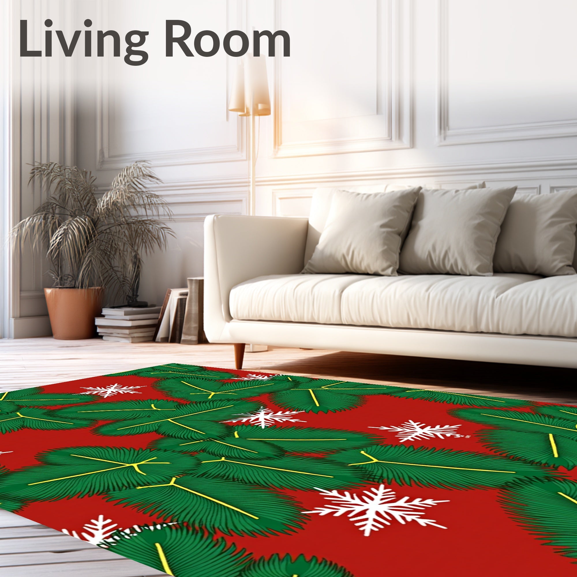 Red Evergreen Snowflakes Garland Rug