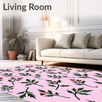 Green Leaf Red Berry Floral Scatter Rug