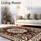 Ornate Brown Floral Medallion Arrangement Rug
