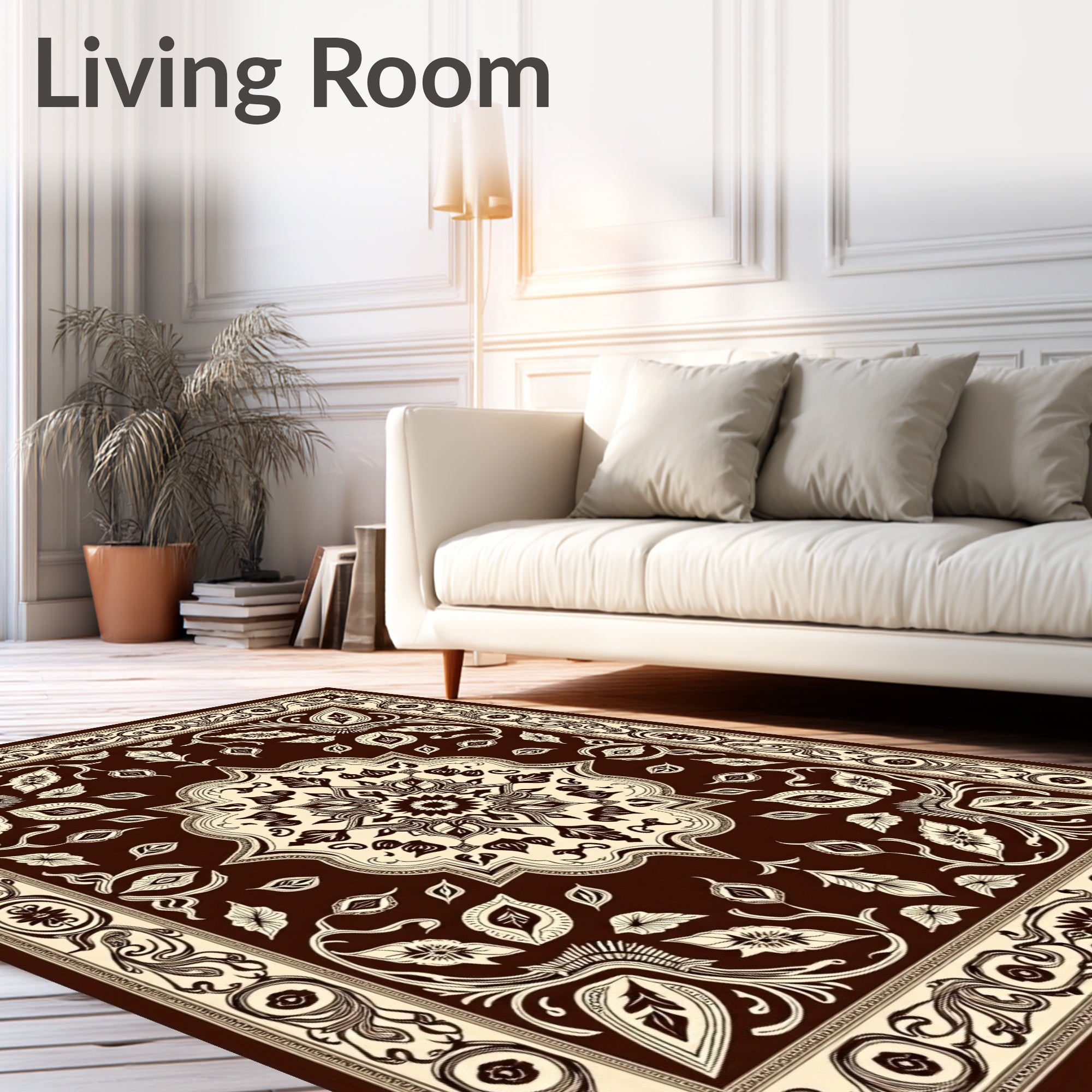 Ornate Brown Floral Medallion Arrangement Rug
