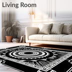 Black and White Radial Sunburst Mandala Rug