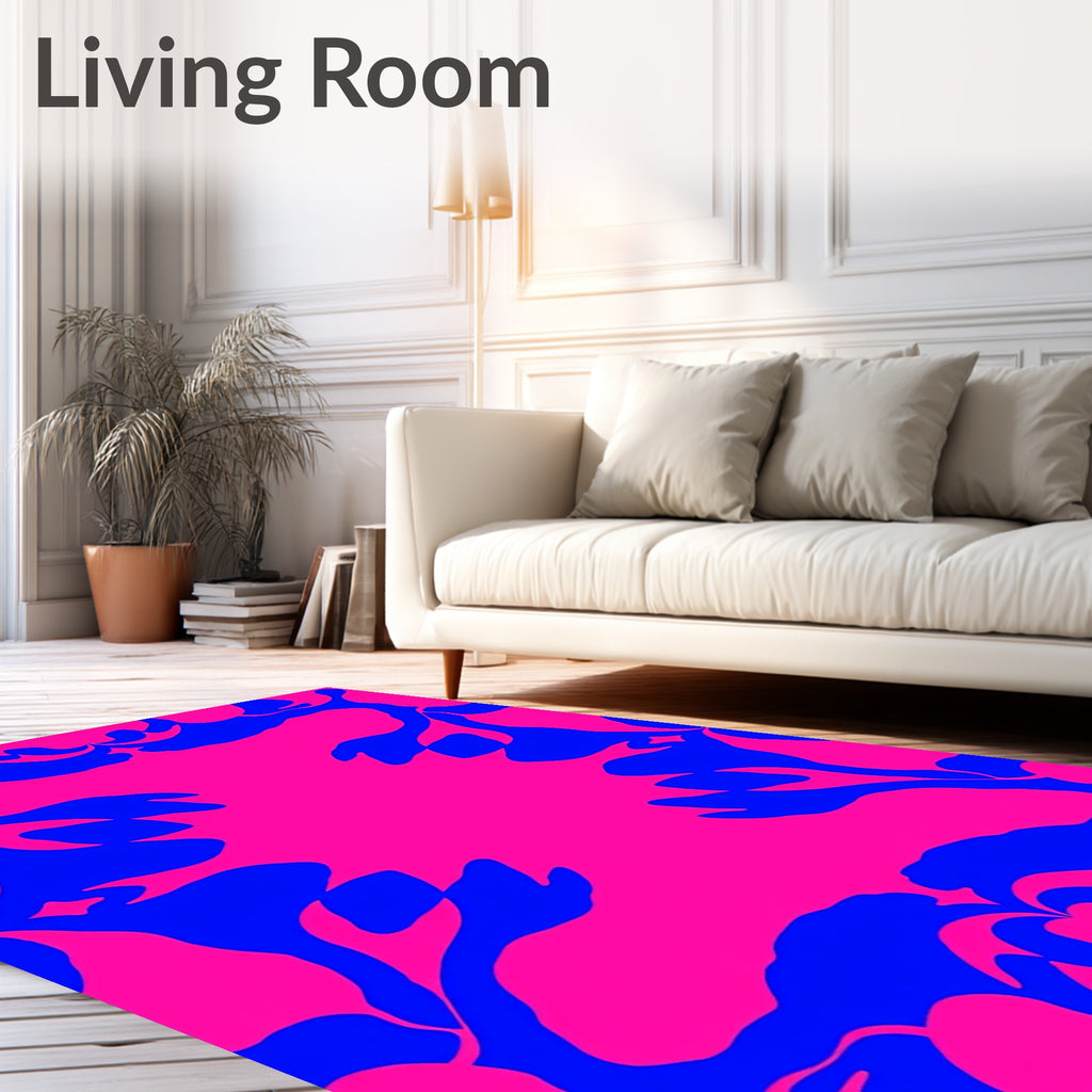 Bold Blue Curving Floral Pink Rug
