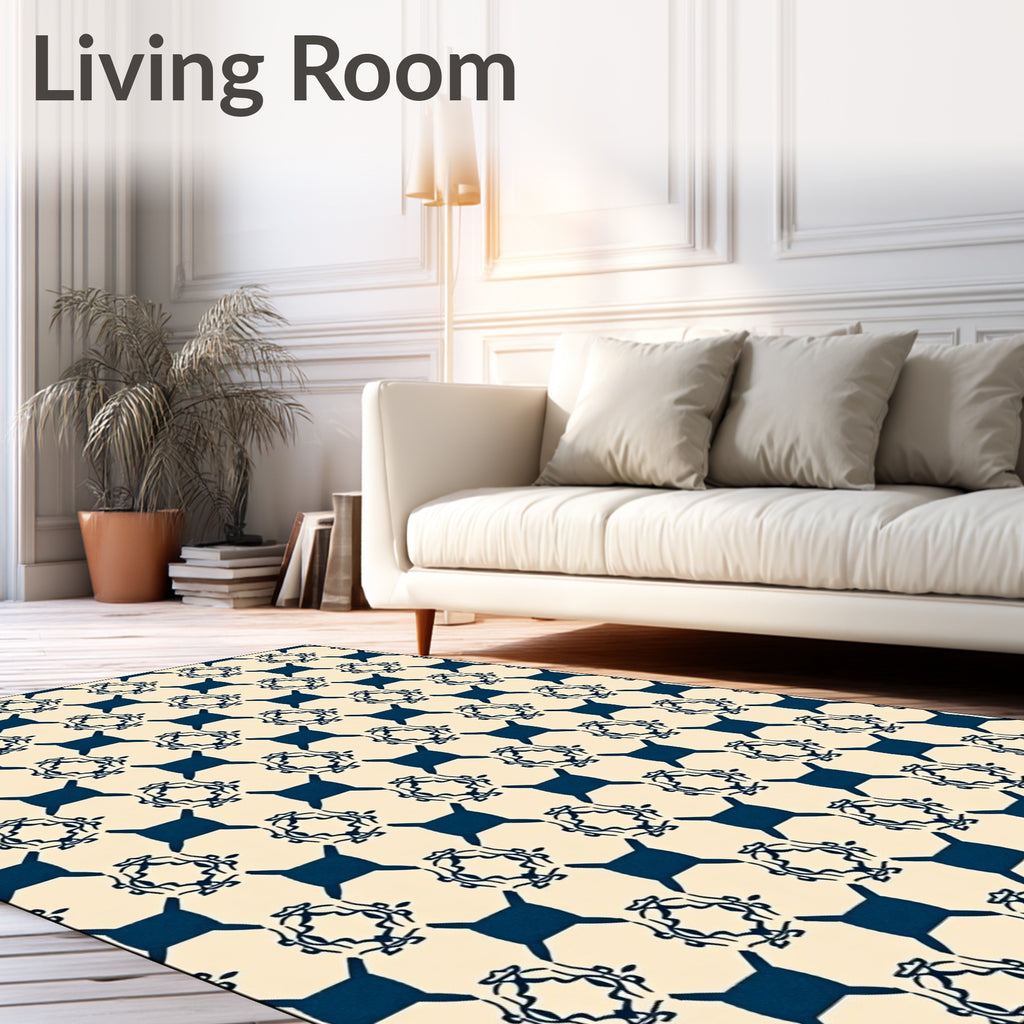 Ivory Navy Geometric Labyrinth Rug
