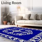 Rich Blue Floral Medallion Border Rug