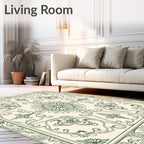 Cream Green Swirling Floral Medallion Rug