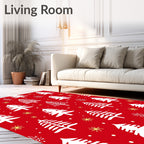 Festive White Christmas Trees Red Rug