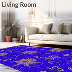 Golden Butterflies Blue Floral Rug