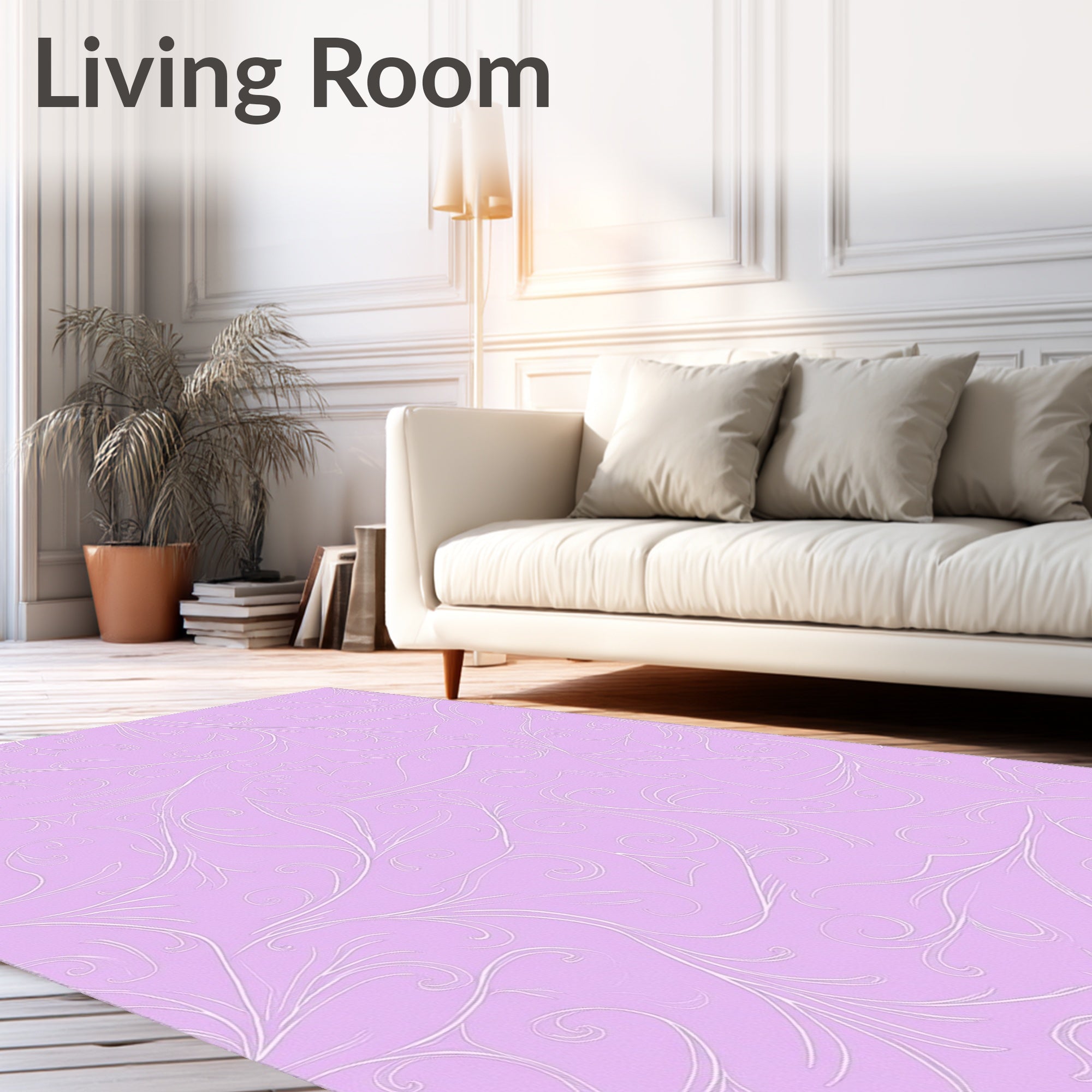 Lavender White Swirl Vine Rug