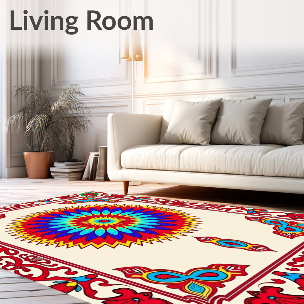 Radiant Sunburst Medallion Red Border Rug
