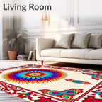 Radiant Sunburst Medallion Red Border Rug