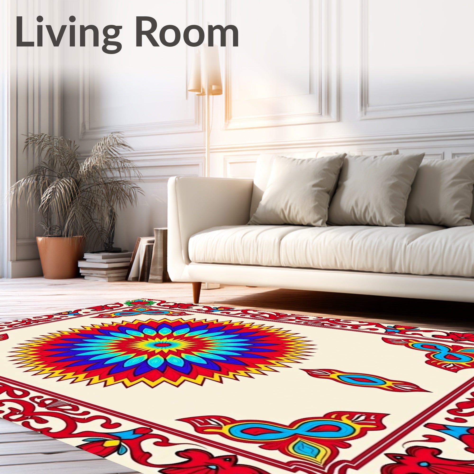Radiant Sunburst Medallion Red Border Rug