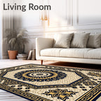 Navy Gold Octagonal Floral Medallion Rug