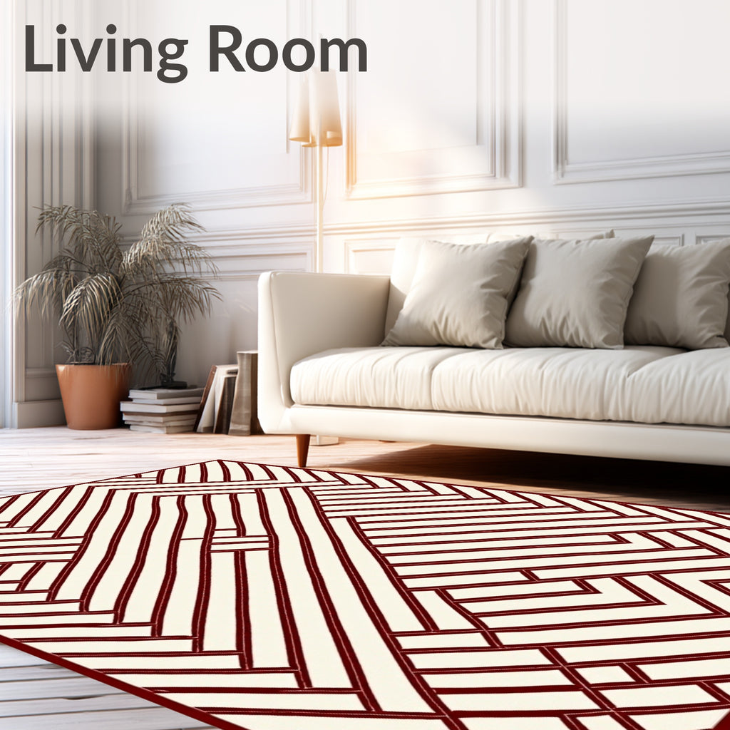 Crimson Herringbone Interlocking Lines Rug