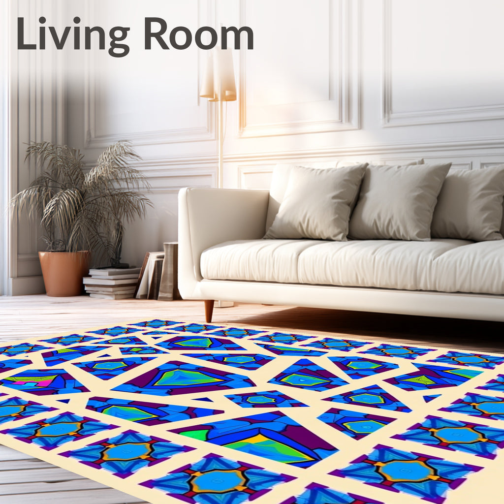 Vibrant Blue Geometric Kaleidoscope Rug