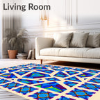 Vibrant Blue Geometric Kaleidoscope Rug