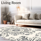 Gray Floral Medallion Cream Background Rug